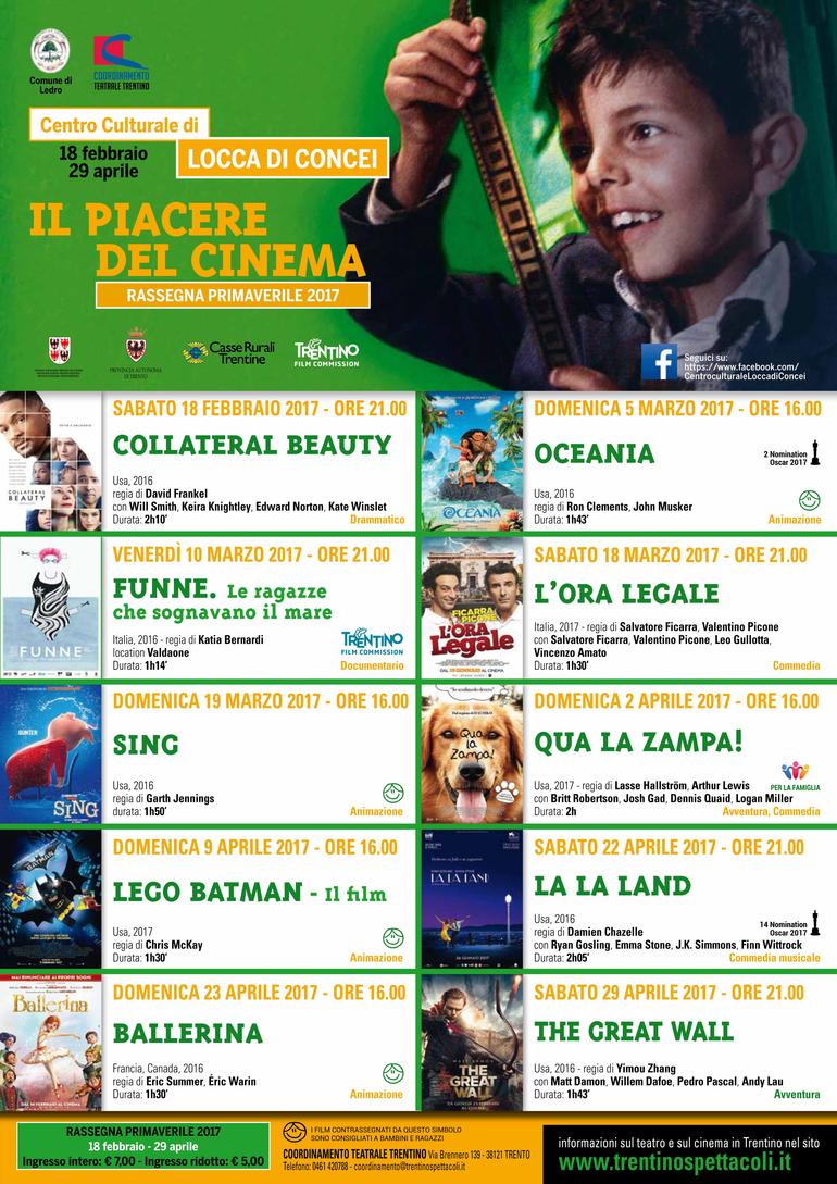 Locandina della rassegna cinematografica "il piacere del cinema" di Ledro
